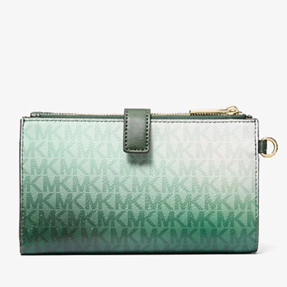 MICHAEL KORS Jet Set Large Ombré Signature Logo Double Zip Wristlet Phone Holder